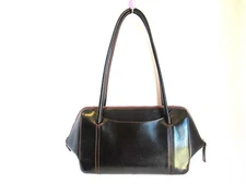 Hobo The Original Black Leather Purse Shoulder Bag Red Stitching Pockets