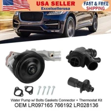 Water Pump w/ Bolts Gaskets Connector + Thermostat Kit for Jaguar Land Rover V8