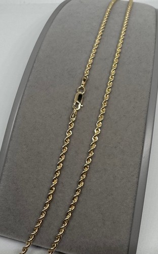 Cuerda hueca de oro amarillo de 9 quilates de 2 mm de ancho corte diamante natural 22 pulgadas/55 cm (325B) - Imagen 2 de 5