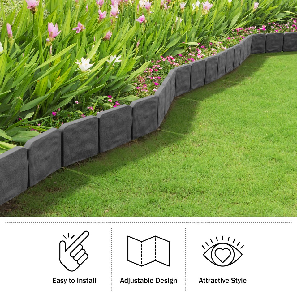 Garden Edging 10Piece Decorative Flower Bed Border Set Gray