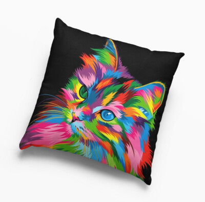 Regenbogen Katze Kissenbezug (Kissen NICHT enthalten) für Katzenliebhaber leuchtende Farben
