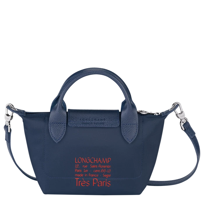 Longchamp Extra Small Le Pliage Leather Crossbody Bag In Navy