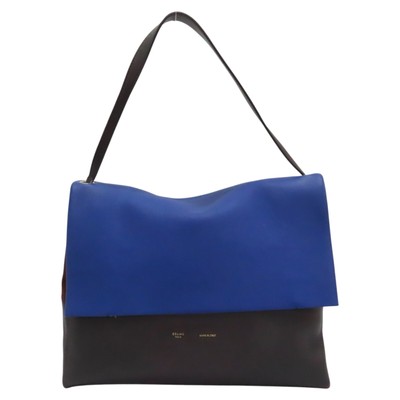 CELINE All Soft Shoulder Bag Blue Black Calfskin Leather