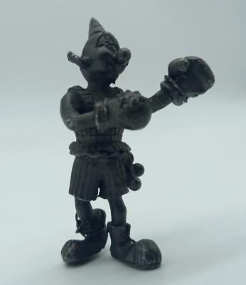 Seltene antike Vintage detaillierte 60 mm massive schwarze Blei Metall Box Clown Figur