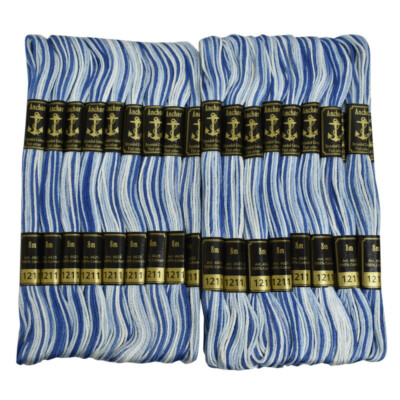 Anchor Threads Embroidery Stranded Cotton White & Blue Hand Crafting,25 Pcs
