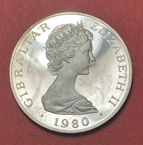 1980 Gibraltar .925 Silver One Crown, Gem/Toned, Queen Mother 80th Birthday. - Picture 1 of 2