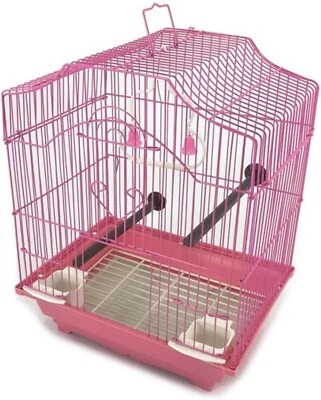 EDMBG 14" Pink Wire Bird Cage Parakeet Finch Budgie Canary Cockatiel Lovebird Conure