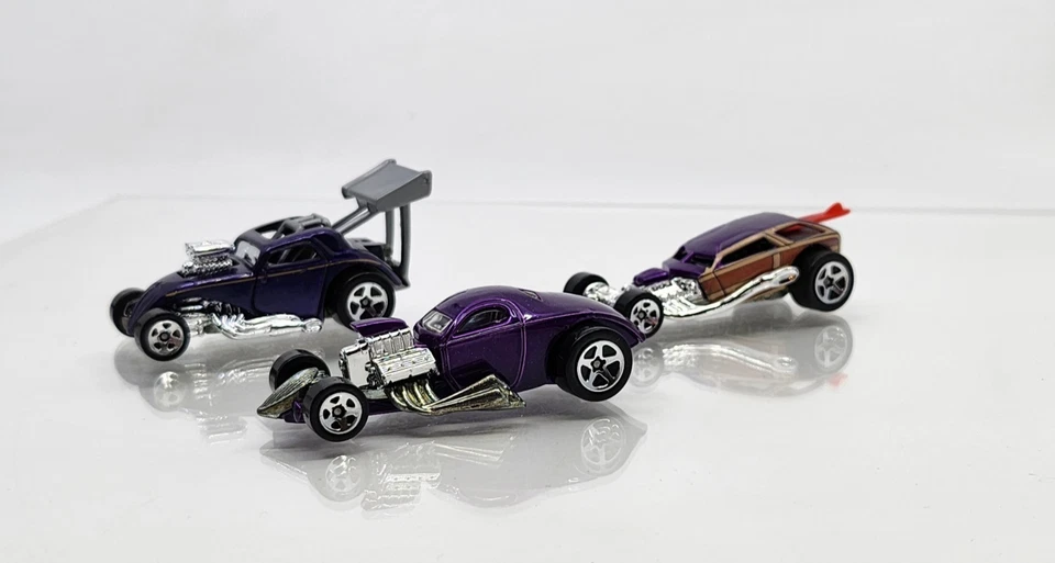 Cupé de 1/4 milla, caja de surf y Fiat 500C 🔥 Hot Wheels lote de 3 Hot Rods púrpura Foto 3 de 4