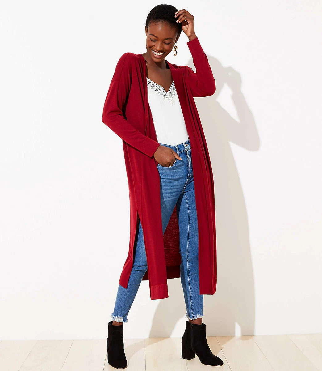 NWT LOFT Women s Knit Duster Cardigan Sweater Ruby Shadow Size XX Small