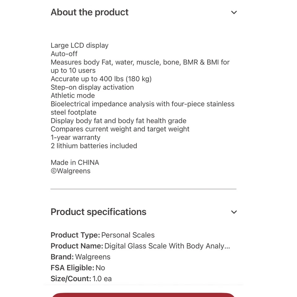 Walgreens Báscula de Vidrio Digital Análisis de Cuerpo Características Pantalla LCD Grande Nuevo Foto 4 de 4
