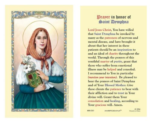Laminated St. Dymphna Prayer Holy Card - Patron Saint of Mental Illness Catholic