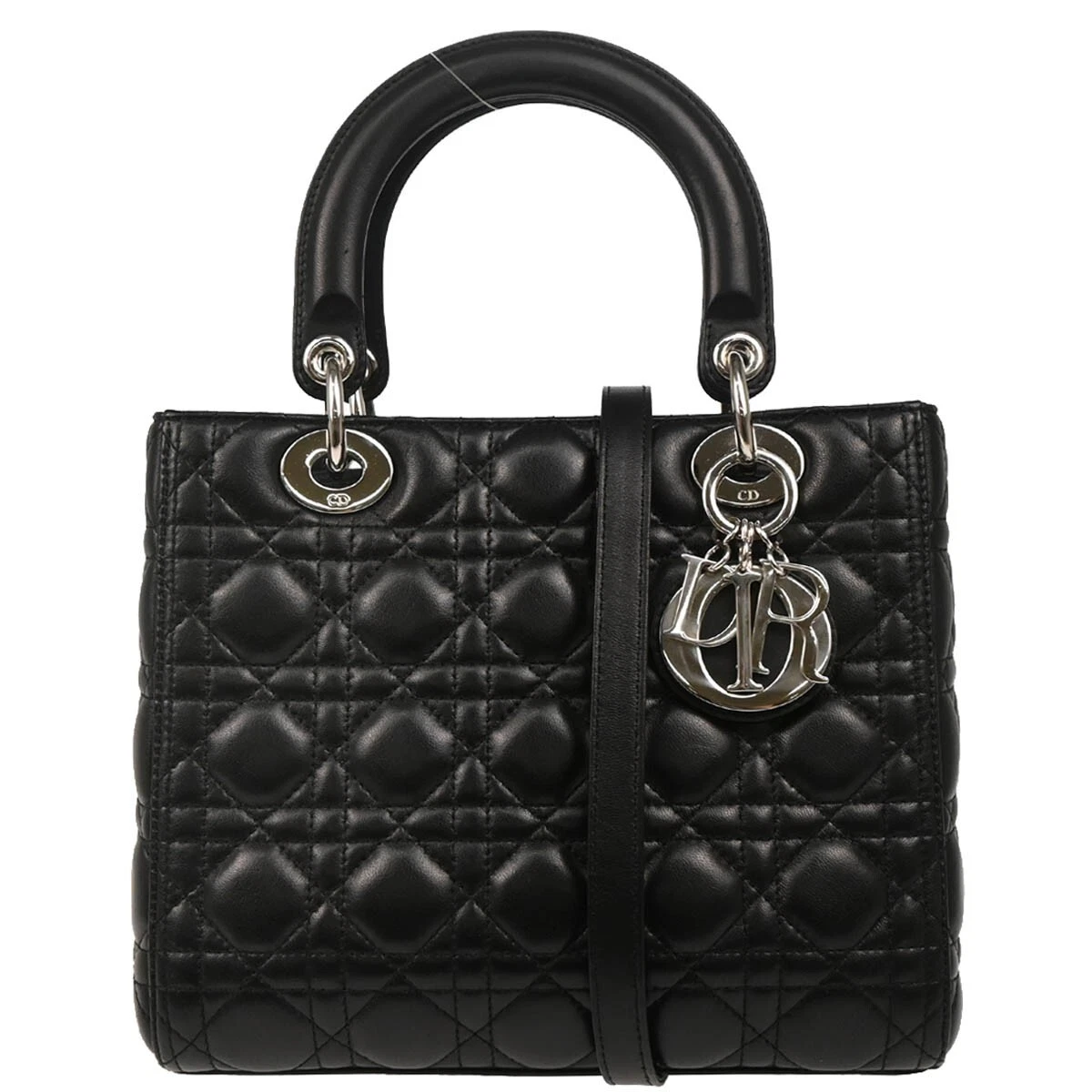 Sac à main Christian Dior noir en peau d'agneau Lady Dior Cannage 2 voies 02 MA 0162 194361