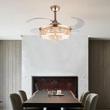 6-Speed Dimmable Golden Fan Ceiling LED Light Chandelier Lamp w/Remote Control