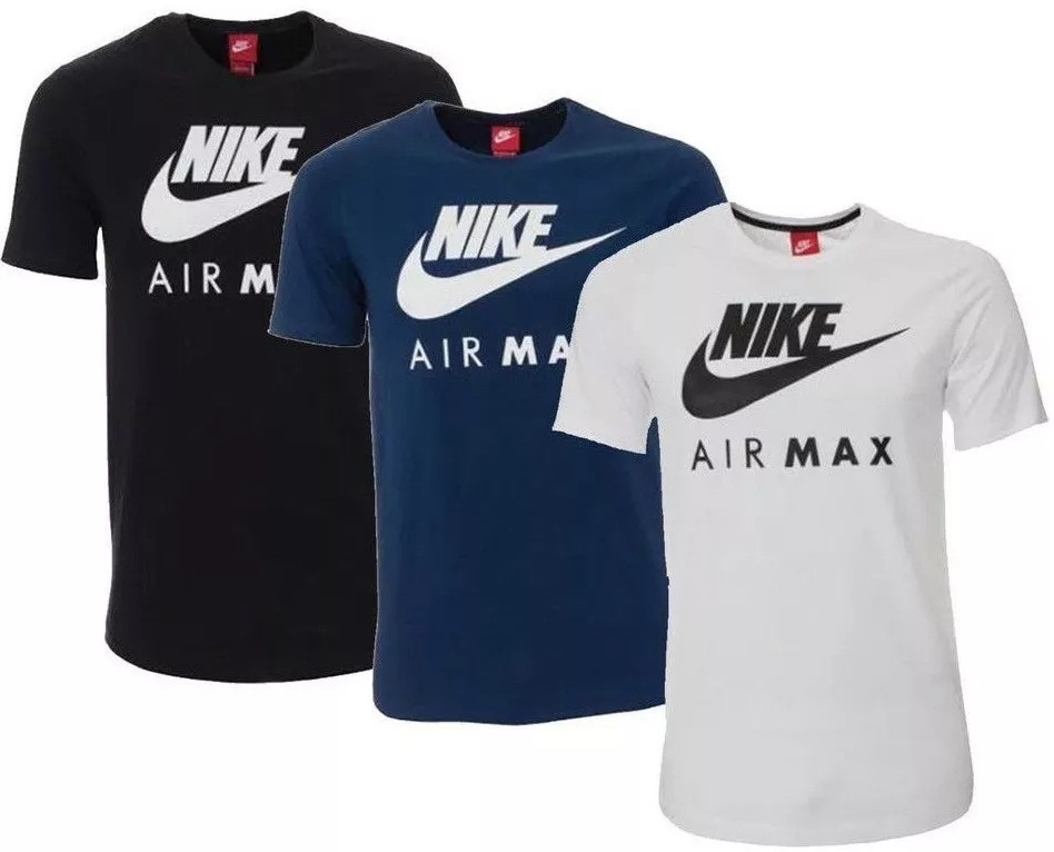 Men's Nike T-Shirt Air Max Logo T-Shirt Top Tee - White Black Blue