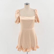 Privacy Please Jules Satin Mini Dress Womens Sz S Square Neck Puff Sleeve Ruffle