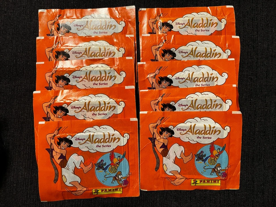 LOT 10 PACKETS POCHETTES BUSTINA PANINI ALADDIN DISNEY THE SERIE 1995 RARE - Photo 1/1