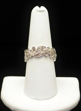 Sterling Silver Flowers and Leafs Sparkling Gems Band Ring SZ 7.5 FMF291