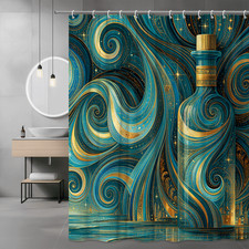Abstract Swirl Bottle Shower Curtain Teal Gold Graphic Print