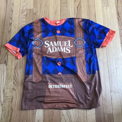 Mens Sam Adams October fest Tshirt Size L Mock Lederhosen.