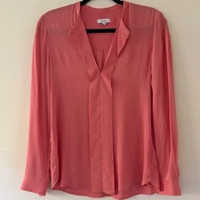 Reiss Salmon color V neck Pintuck Shoulder Career Work Viscose Blouse Sz. 2