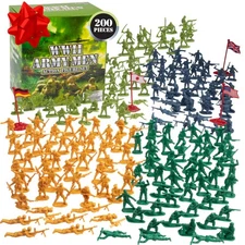 World War II Army Men Toy Action Figure Playset- 200Pc Including Soldiers & Flag