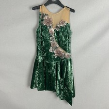 Ballet Leotard Child XL Green Velvet Mesh Floral Stage Costume Headband Dance