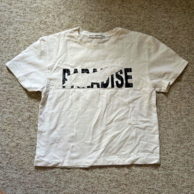 More Than Paradise Damen Babytee S/M Weiß Kurzarm Rundhals Print  PARADISE 