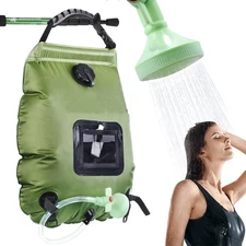 Green 20L Portable Solar Shower Bag for Camping, Hiking, Beach with Shower Head