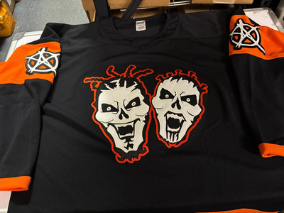 Twiztid Black & Orange Abominationz Skull Faces Embroidered Hockey Jersey XL