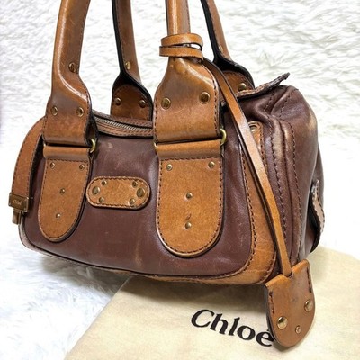 Chloe Paddington Mini Boston Bag Leather Brown Vintage Rare w/Dust Bag