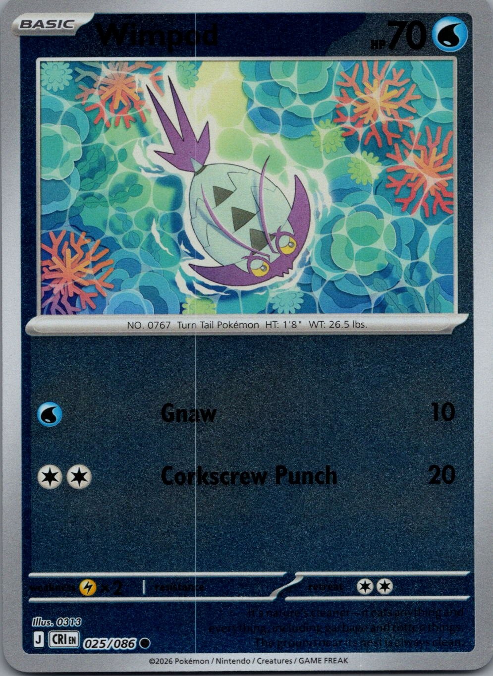 Wimpod 025/086 C Chaos Rising Pokemon Reverse Holo Near Mint