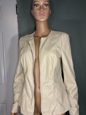 Bagatelle Collection Ivory Zip Jacket Mid-Length Zippered Sleeves M Women