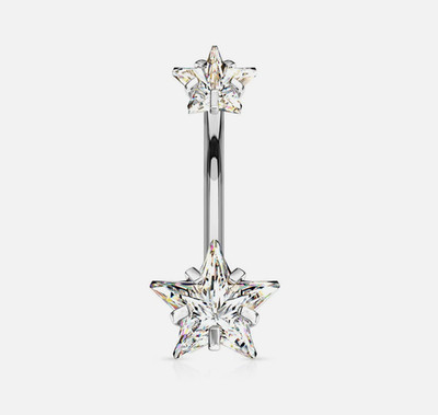 Clear CZ Star 14G Titanium INTERNALLY THREAD PRONG SET BELLY RING NAVAL BARBELL