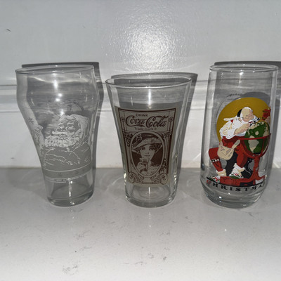 Vintage Lot Of 3  Coca Cola Glass Cups  Mixed Assortment