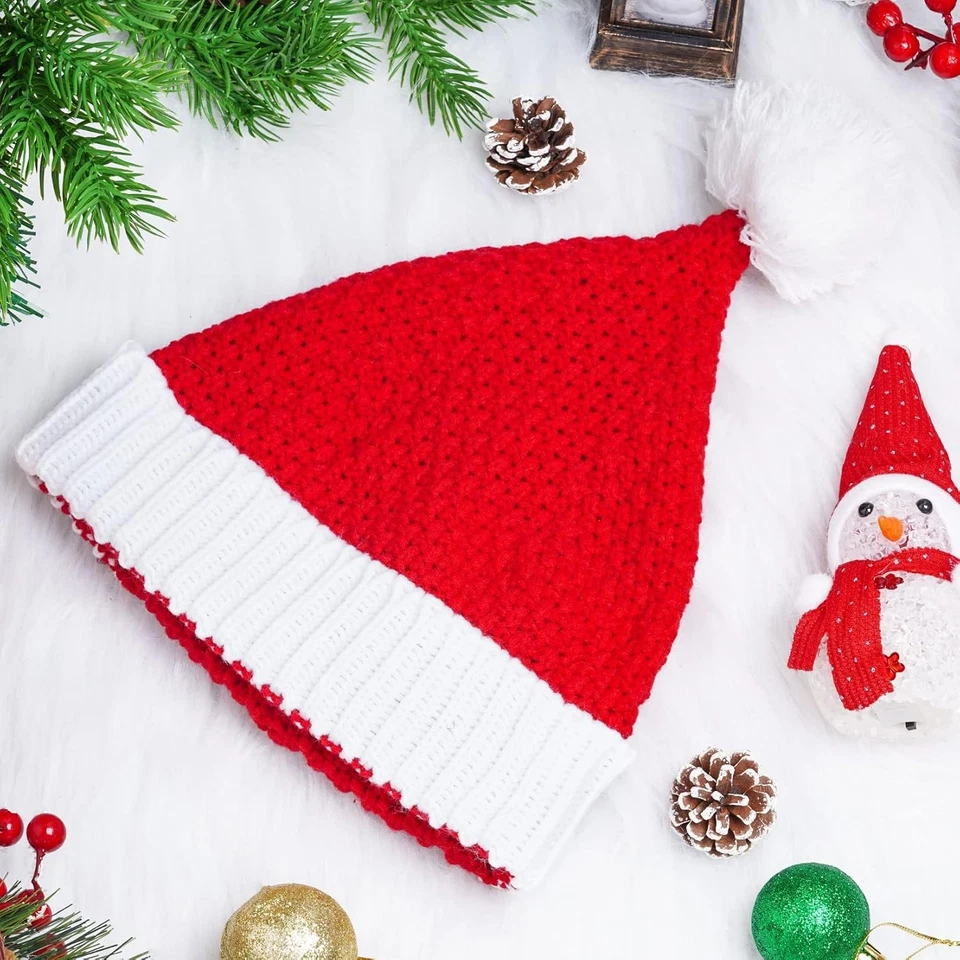 Paquete de 2 gorros de Navidad para adultos cálidos tejidos Santa fiesta sombreros Foto 4 de 4