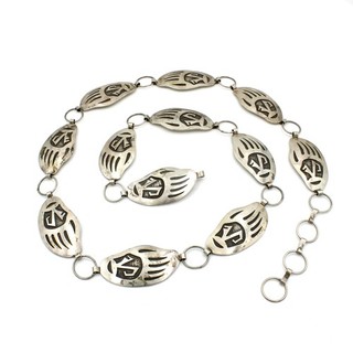 Cintura concho vintage firmata KD Sterling overlay artiglio orso 47" #S6035 2