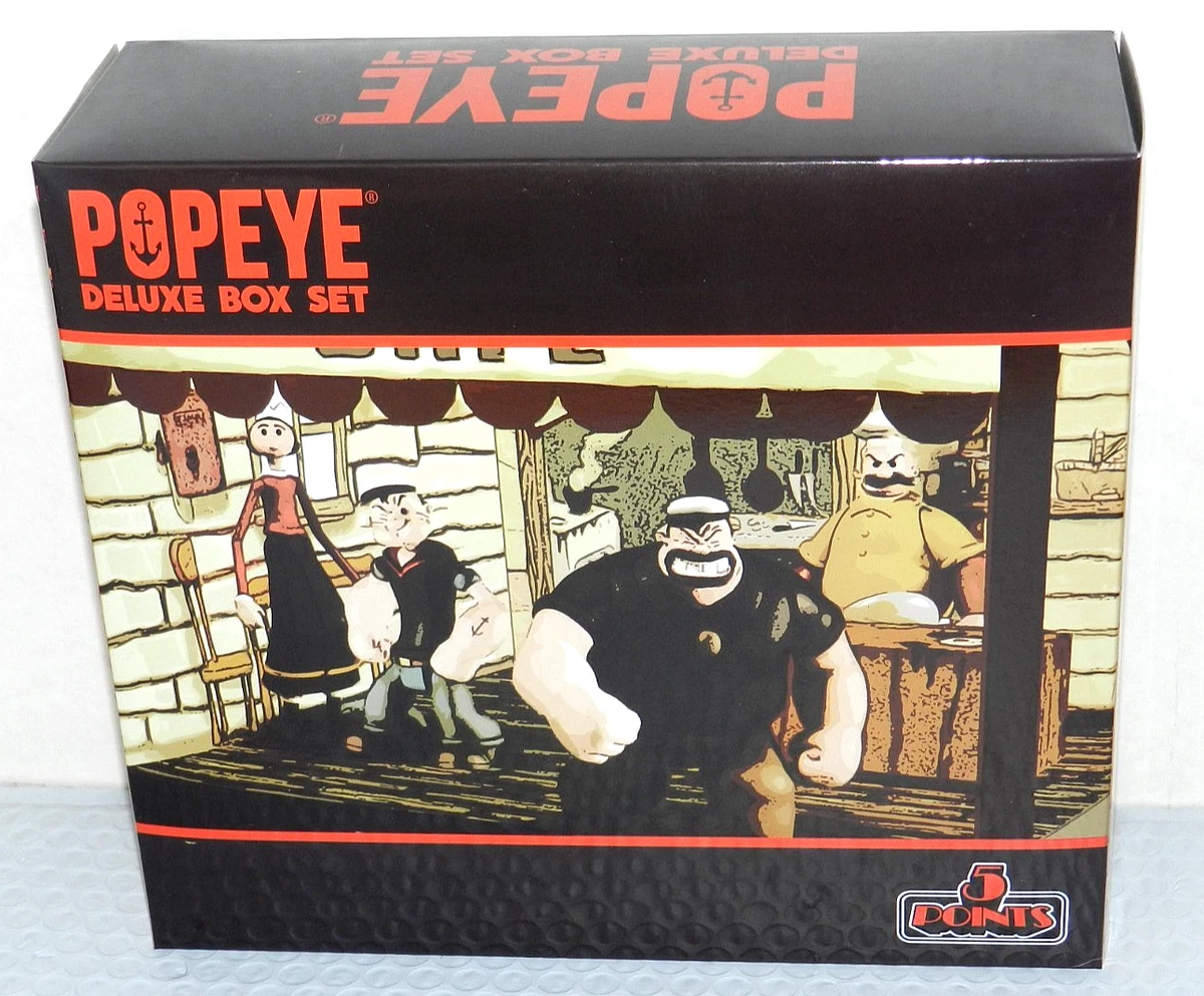 Mezco Toys 5 Points Popeye Action Figure Deluxe Box Set - Braccio Di Ferro 9 Cm, Figura Snodabile Da Collezione, Set Regalo