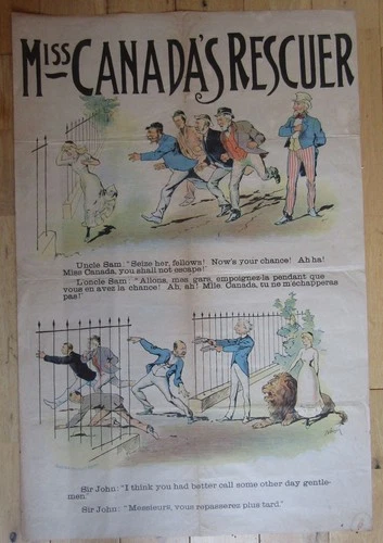 LATE 19th CENTURY, Lithograph, MISS CANADA'S RESCUER (Uncle Sam), pub. Montreal