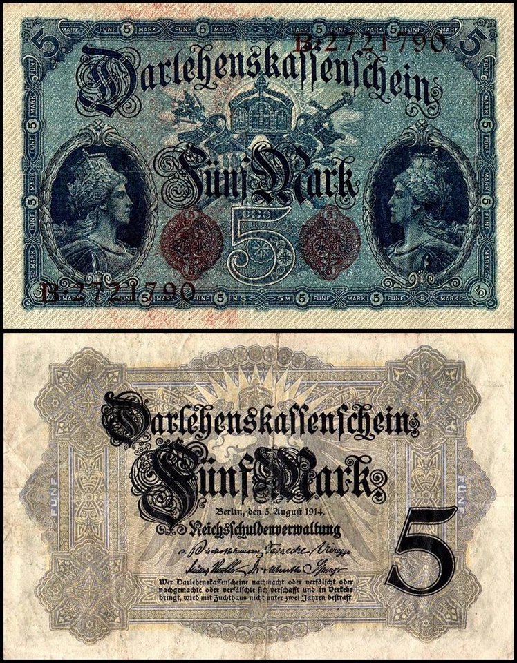 Germany 5 Mark, 1914, P-47, Used X 10 PCS - Image 2 of 2