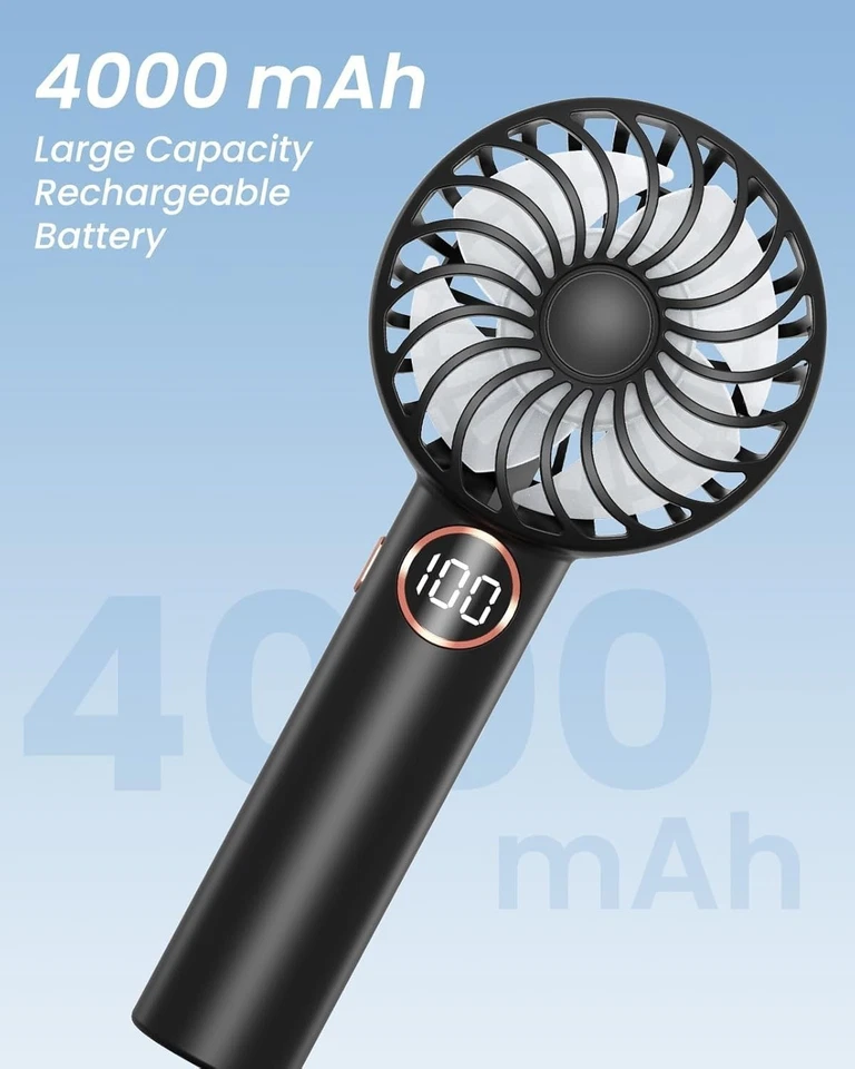 AOSTOK Ventilatore a mano, ventilatore portatile USB 5 velocità 4000 mAh NERO - Immagine 3 di 4
