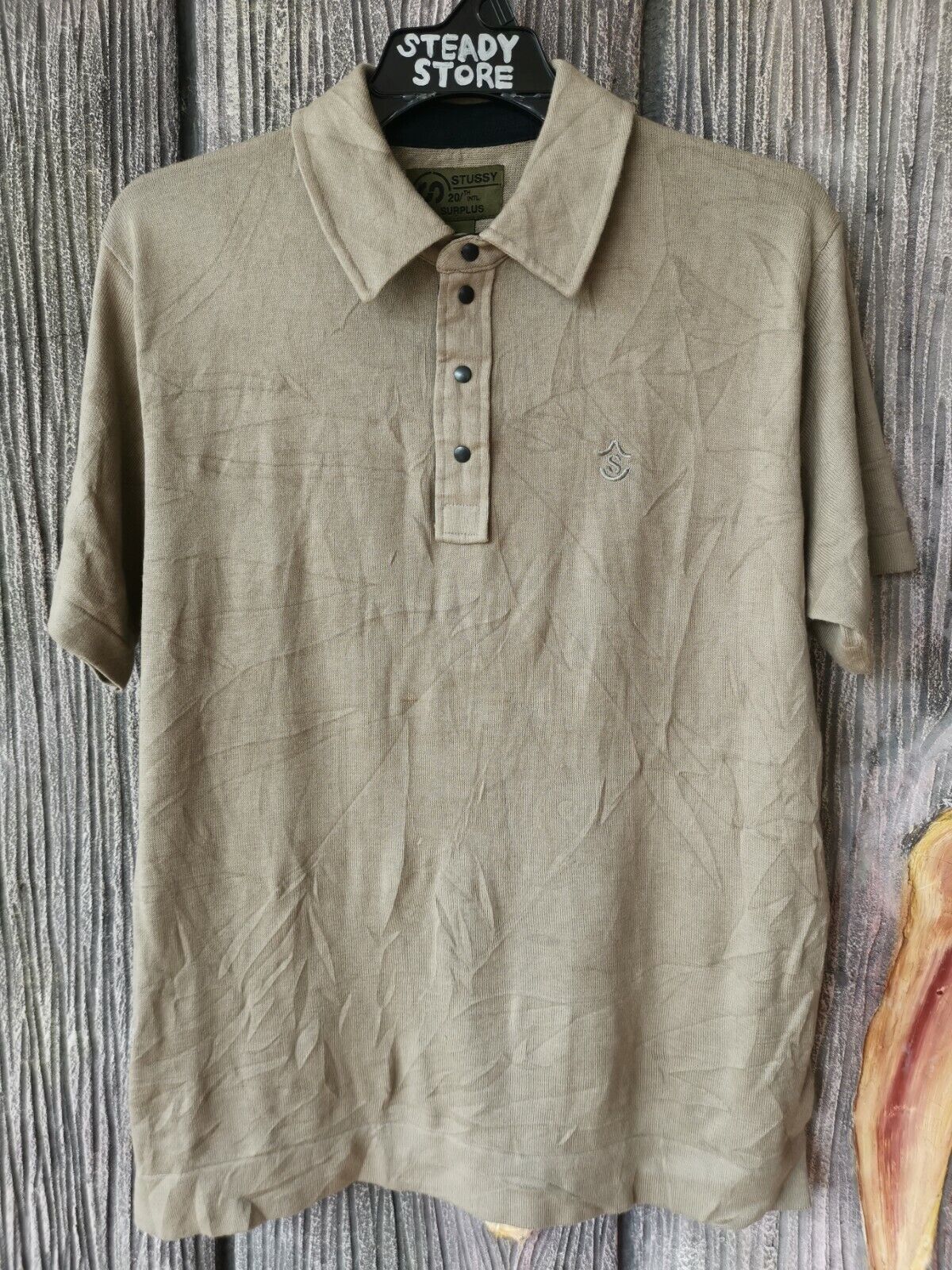 VINTAGE STUSSY x SURPLUS JAPAN 20TH INTL MENS SNAP BUTTON POLO SHIRT