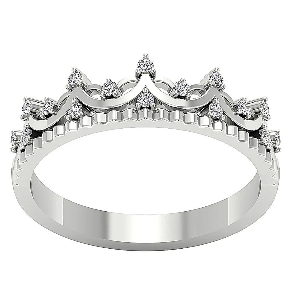 Anillo de compromiso corona banda SI1 G 0,20 quilates diamante natural 14 quilates conjunto de puntas de oro macizo Foto 4 de 4