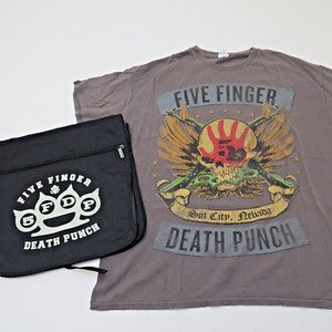 Five Finger Death Punch Knuckles Bag & T shirt Gray Concert Size XL
