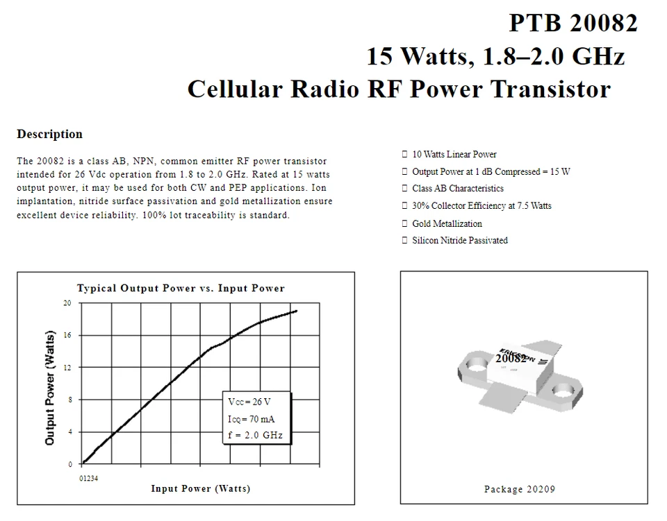 ERICSSON PTB20082 20082 15 Watts 1.8-2.0 GHz Cellular Radio RF Power Transistor - Image 3 of 3
