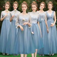 Evening Dress Bridesmaid Group Long Dress Birthday Party Host Dress Gray Blue