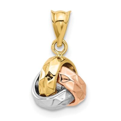 14k dreifarbiger Gold- und Diamantschliff Liebesknoten Anhänger 0,72 g