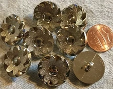 8 Shiny Silver Tone Plastic Flower Floral Shank Buttons 13/16" 20.5mm Lot # 4443