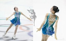 Ice Skating Adult Figure skating Dress Gymnastics Costume light green blue