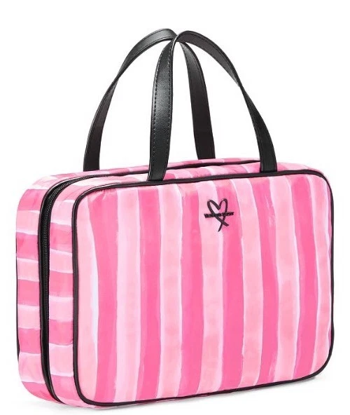 Victoria's Secret Signature Pink Striped Travel Cosmetic Makeup