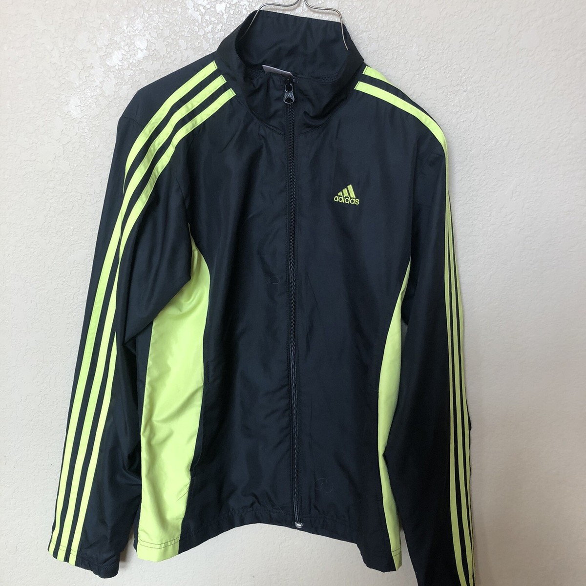 Womens Adidas Black Volt Yellow Zip Up Lightweight Windbreaker